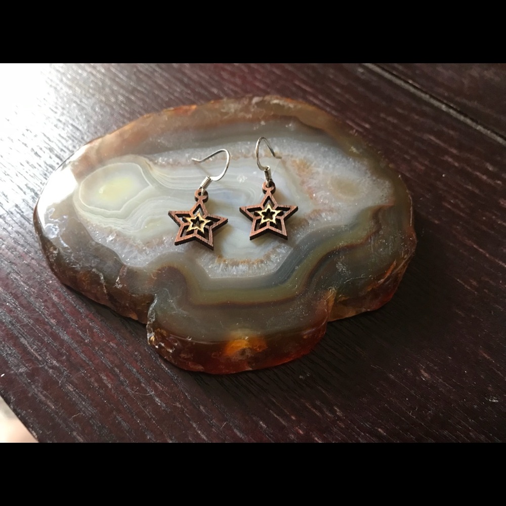 Wooden Star Dangle Earrings